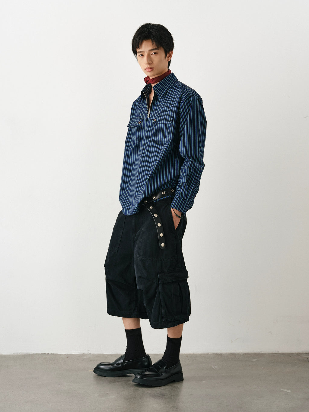 DIMC Vintage Striped Half Zip Long Sleeve Shirt