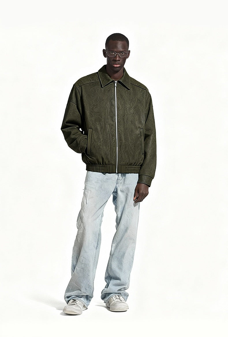 Inflation Vintage Wrinkled Leather Zip-up Jacket