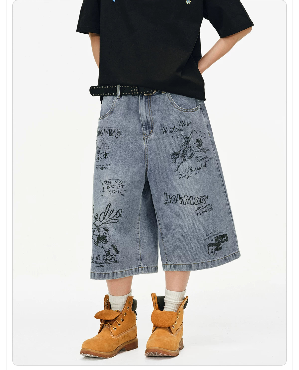 404MOB Loose Straight Wide-Leg Seven-Point Jeans