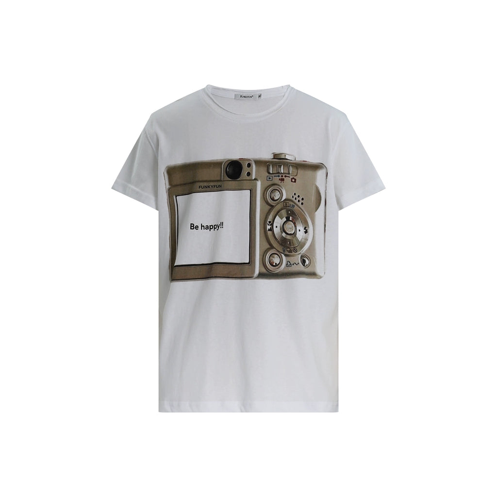 FUNKYFUN Digital Camera Printed Short-sleeved Tee
