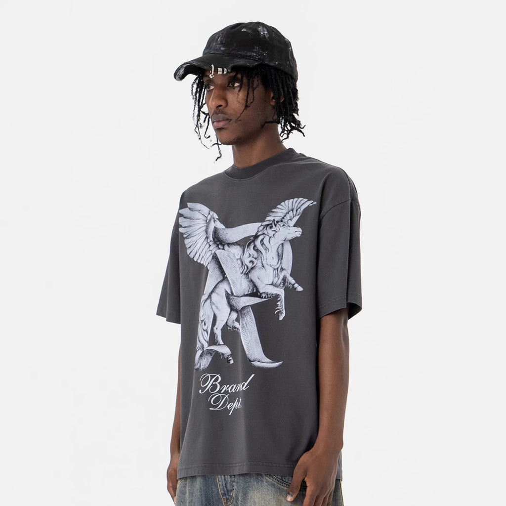 SUPER WAY Pegasus Printing Tide Brand Printing Loose and Versatile Tee