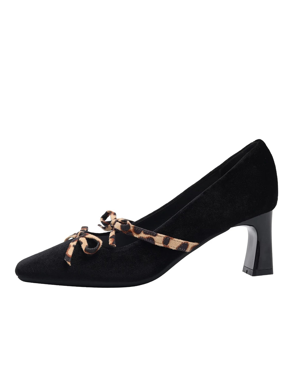 CHRNDXEE Niche Leopard Print Bow Suede High-heeled Shoes