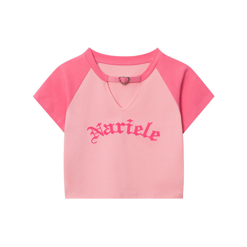 Nariele Hollow Letter Print Contrasting Tee