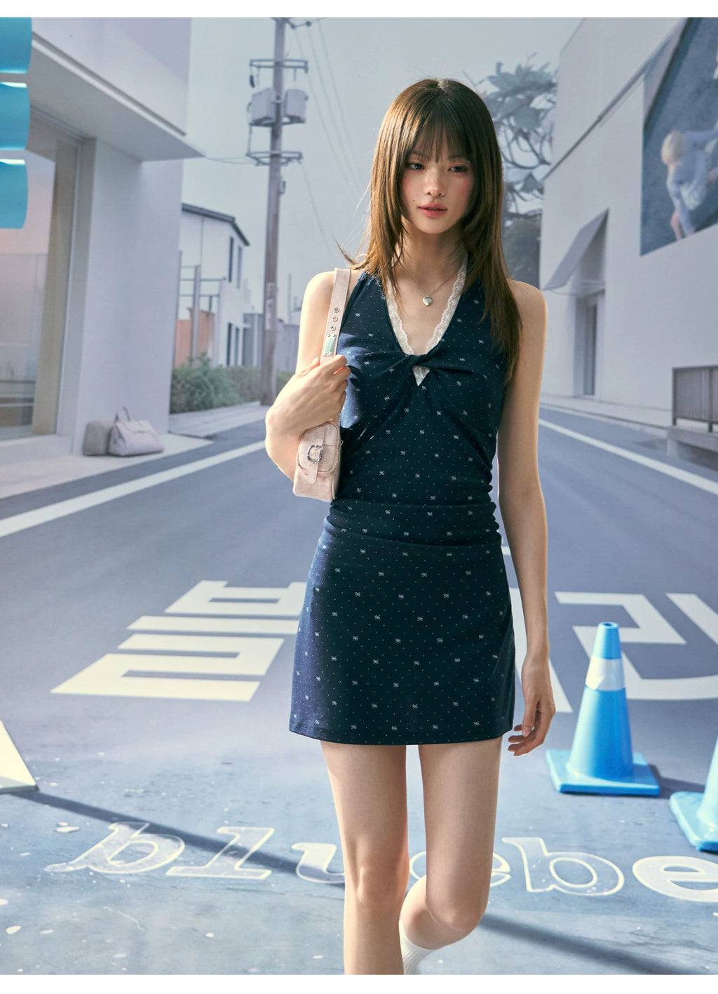 Ablueberry V-neck Floral Waist Neck Sling Dress