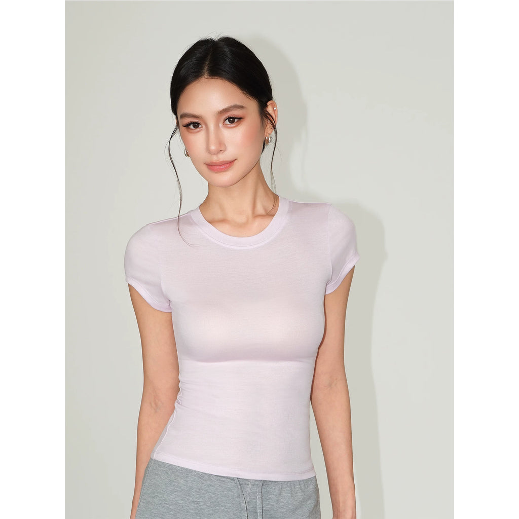 NEVA HU Crew Neck Slim and Thin Knitted Tee