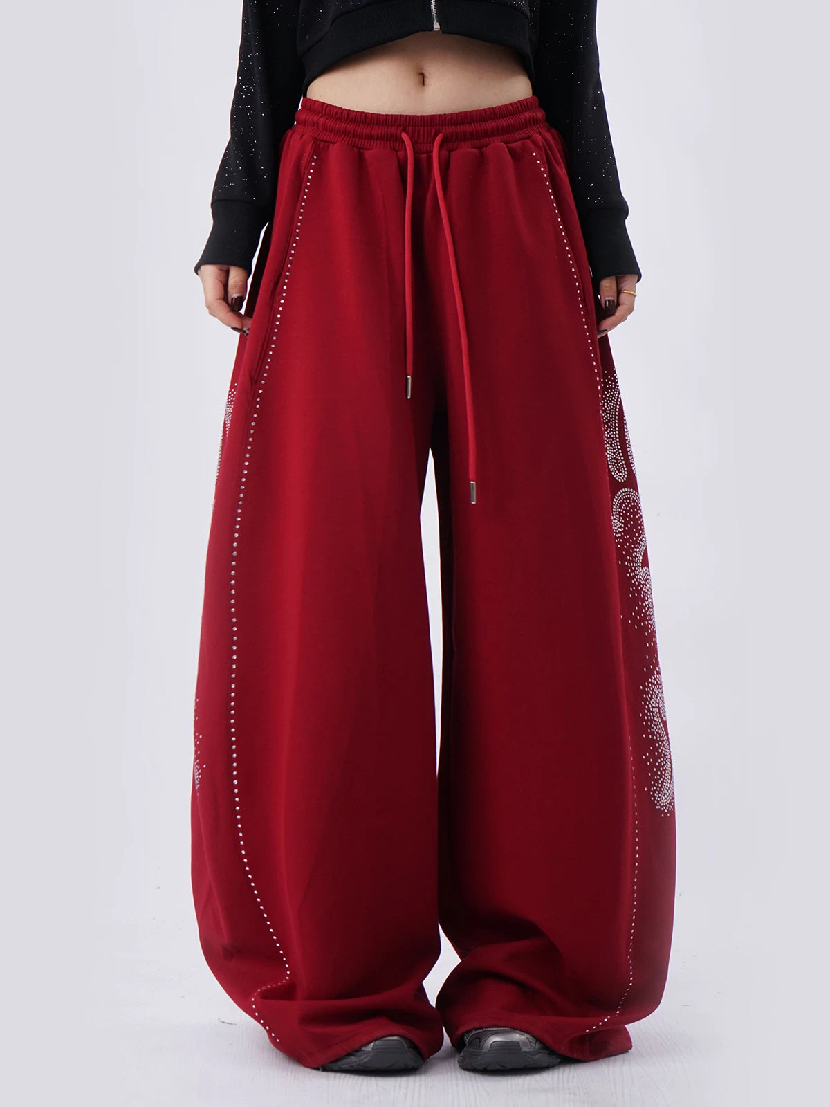 SAMUSAN Fine Flash Hot Diamond Loose Wide-leg Pants