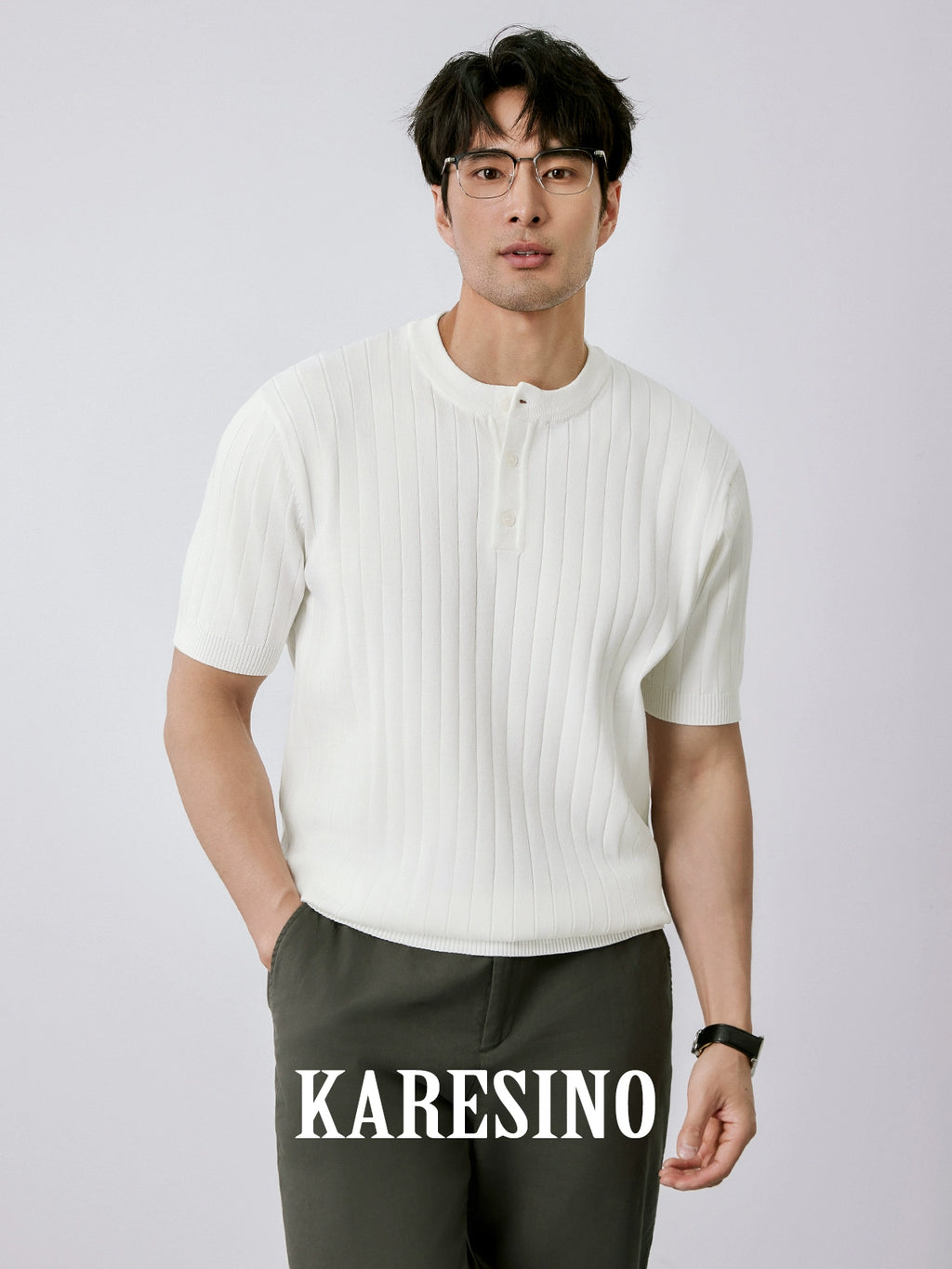 KARESINO Cold Silk Henry Neck Polo Shirt