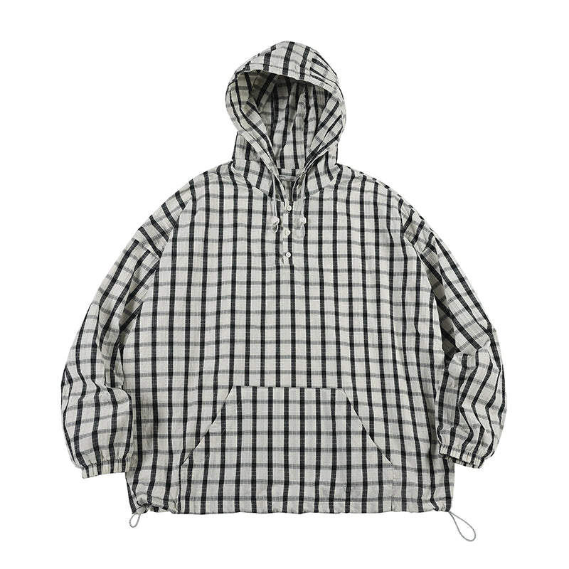 NOEARS Vintage Plaid Loose Hooded Plaid Jacket