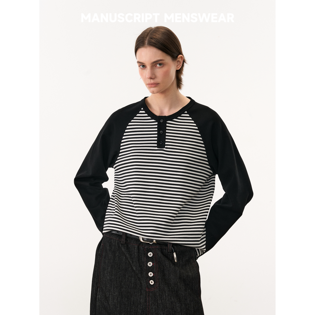 MANUSCRIPT Color Matching Striped Shoulder Sleeve Casual Long Sleeve