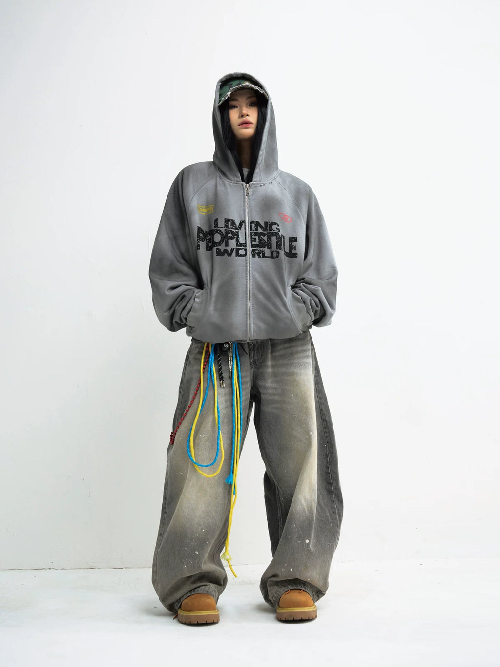 PEOPLESTYLE Dirty Dye Gradual Change Print Hooded Sweater