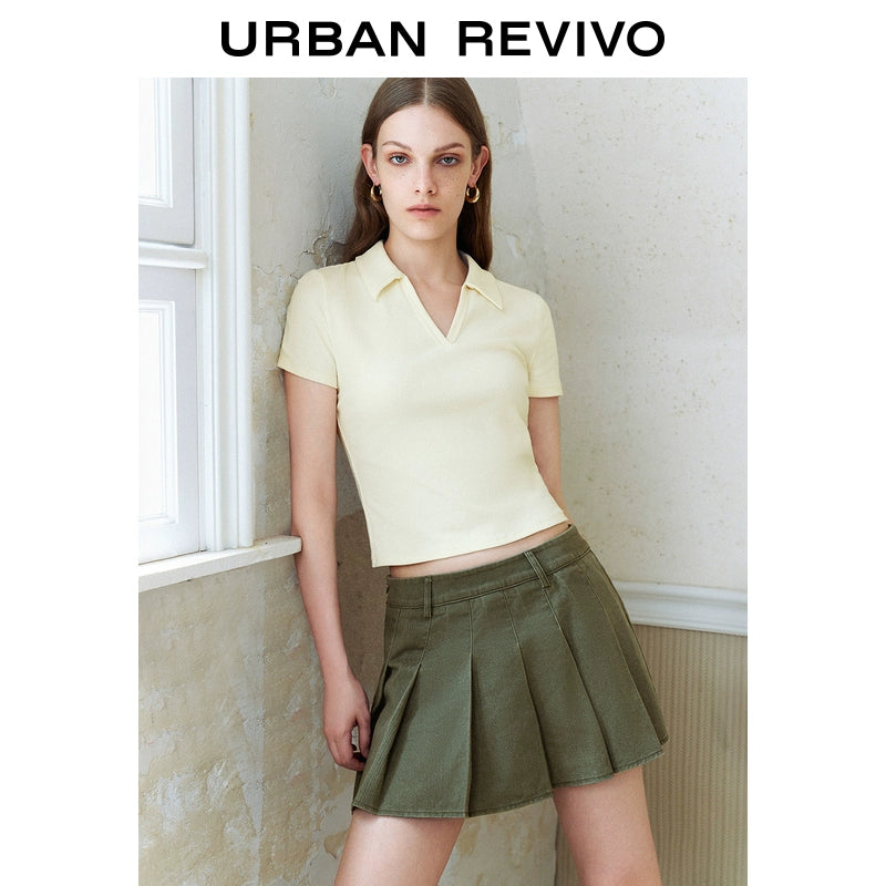 URBAN REVIVO Simple Contrasting Lapel Slim Tee