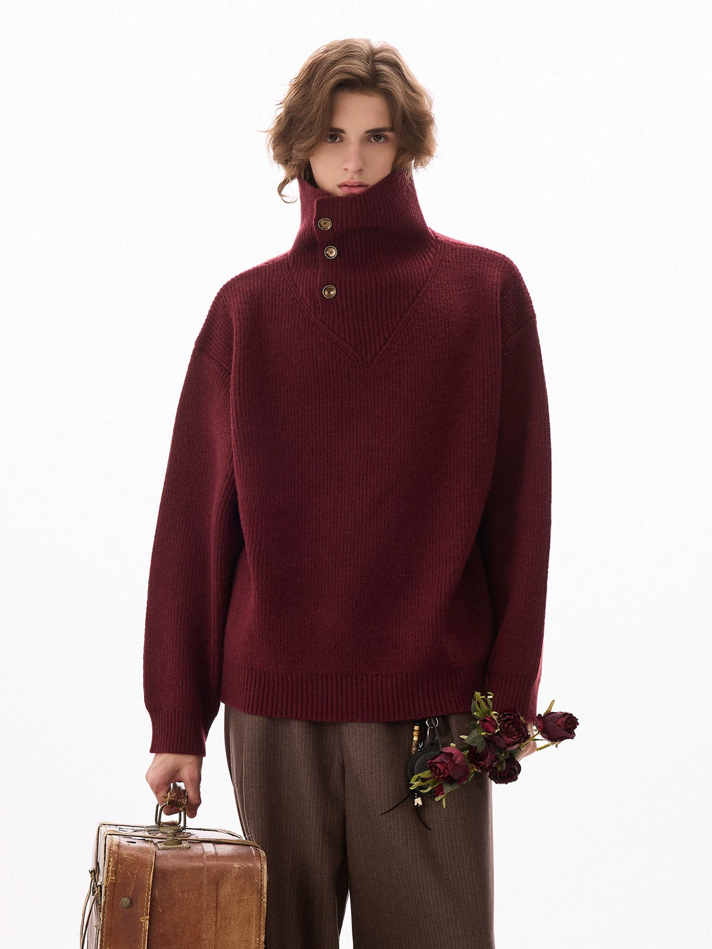 CHOR | 973g Breathable High-Neck Buttoned Turtleneck Sweater