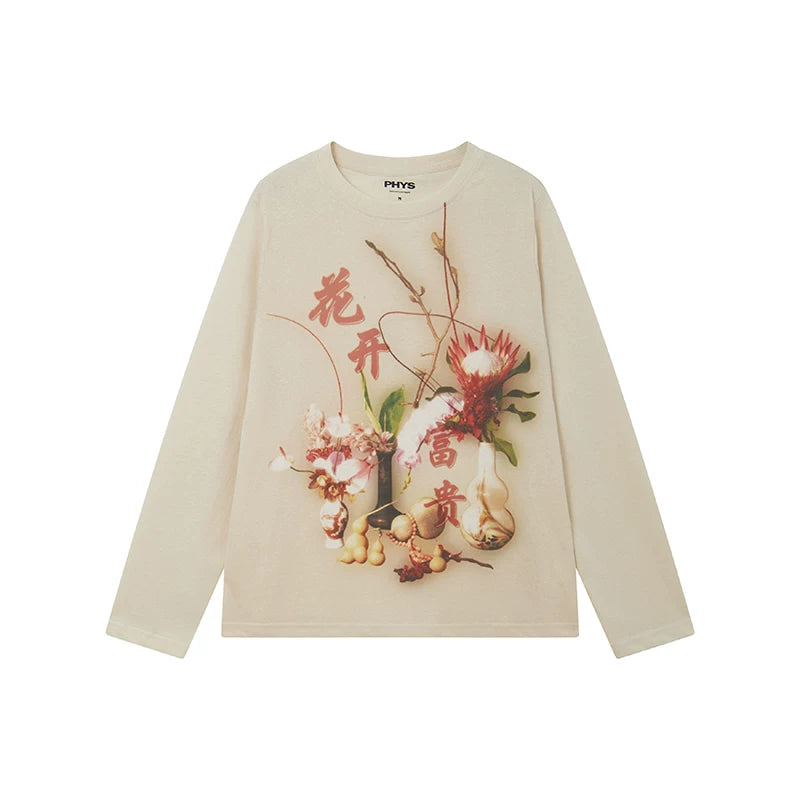 PHYS Chinese Floral Print Lazy Long-sleeved T-shirt