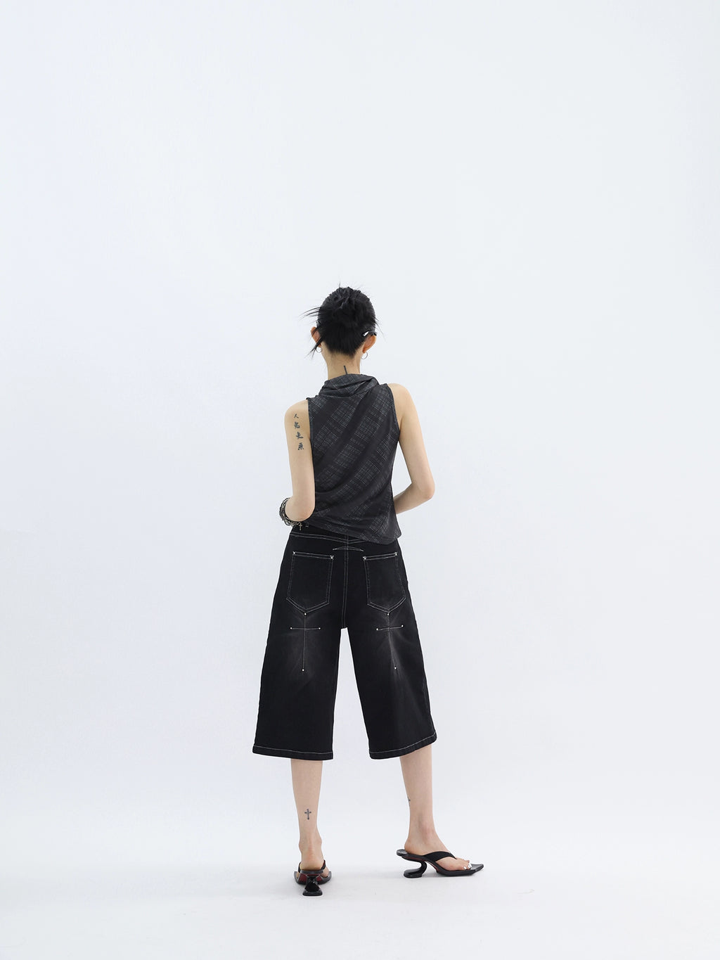 FUZZYKON Cross Stitch Seven-point Wide-leg Jeans