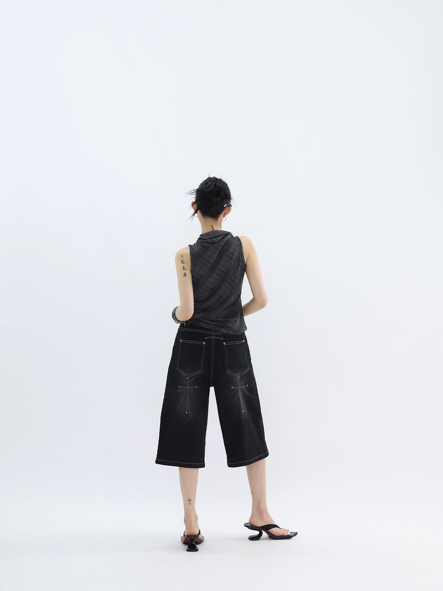 FUZZYKON Cross Stitch Seven-point Wide-leg Jeans