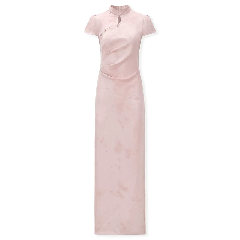 ZIHE Satin Butterfly Print Long Sleeve Dress
