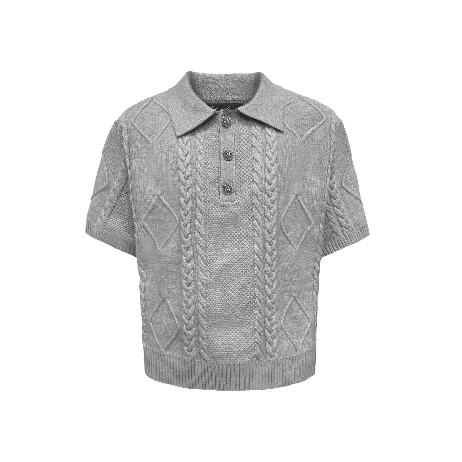 WANNA LAB Button Twisted Knitted Lapel Tee