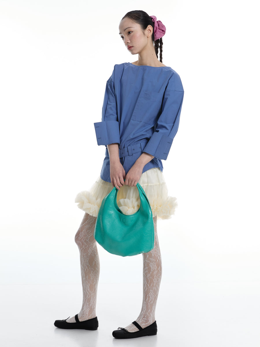 DirtySix Fuka bento soft pleated shiny leather bag