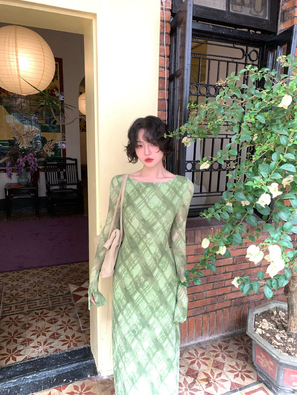 KELIFAN Plaid Print Long Dress