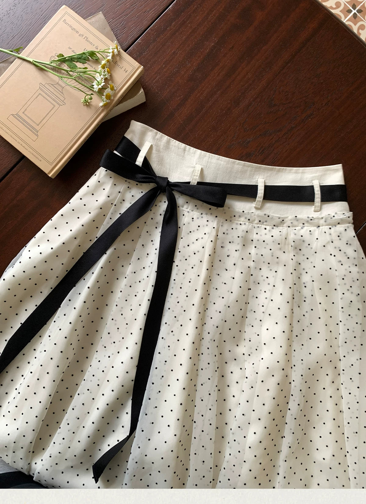 MUCHA High Waist Long Polka Dot Bud Skirt