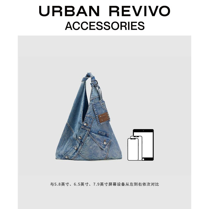 URBAN REVIVO Large Capacity Denim Tote Shoulder Bag