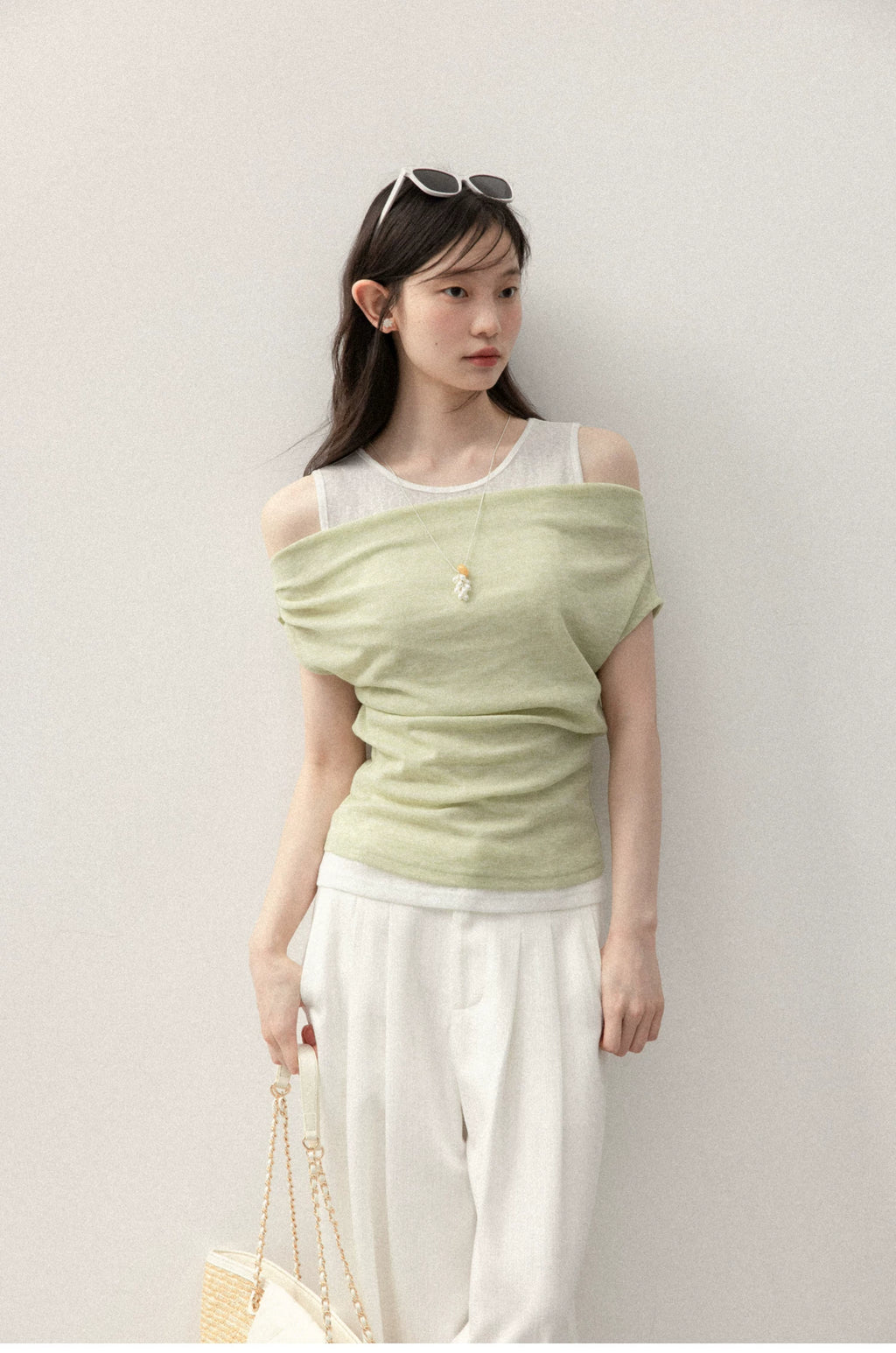 Cantonstory One-word Shoulder Sling Vest Two-piece Set