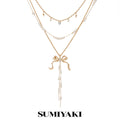SUMIYAKI Bow Multi-layer Pearl Collarbone Necklace