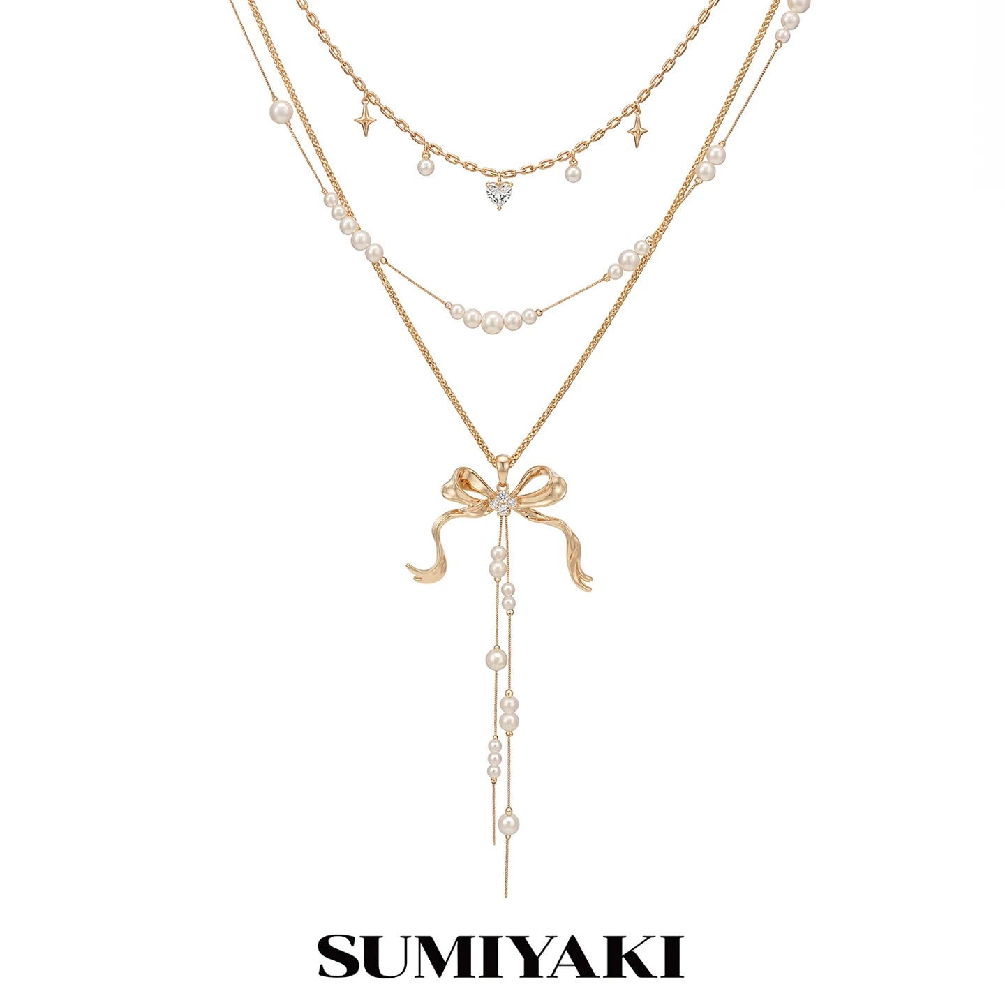 SUMIYAKI Bow Multi-layer Pearl Collarbone Necklace