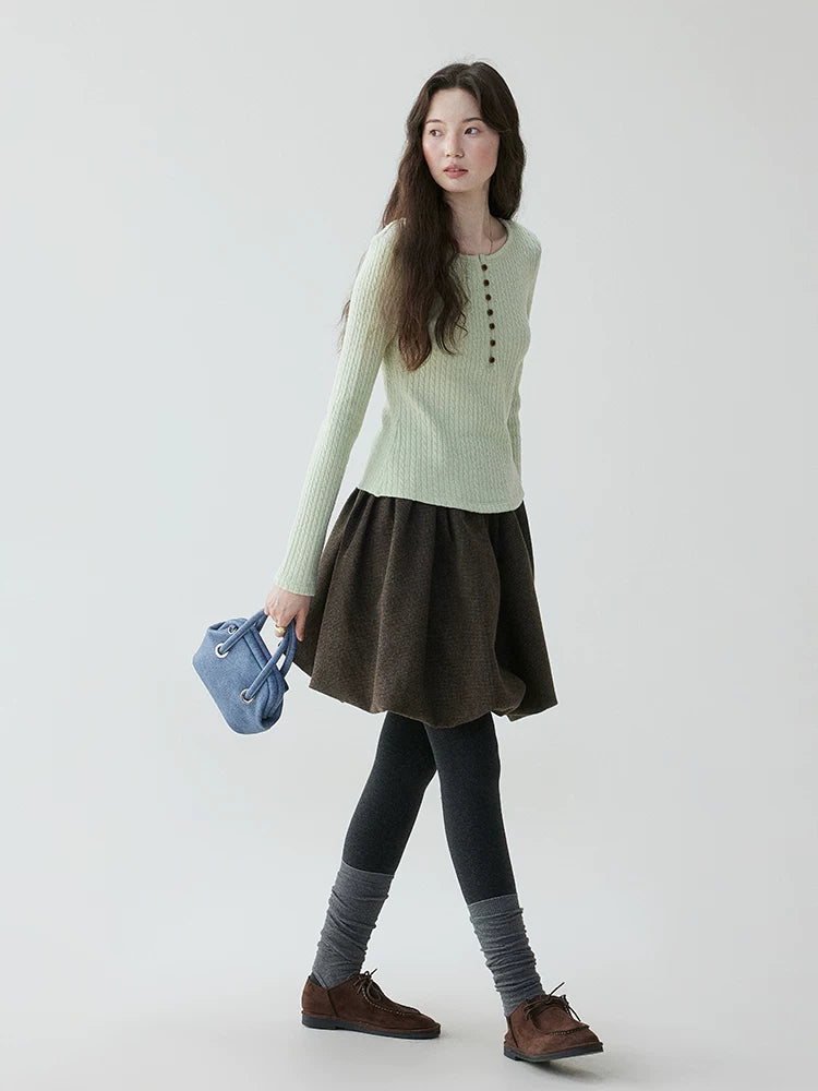VOOE Henry Neck Twist Twist Bottom Long Sleeve