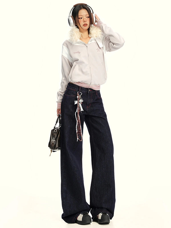 KPSR Contrasting Color Loose and Thin Drape Jeans