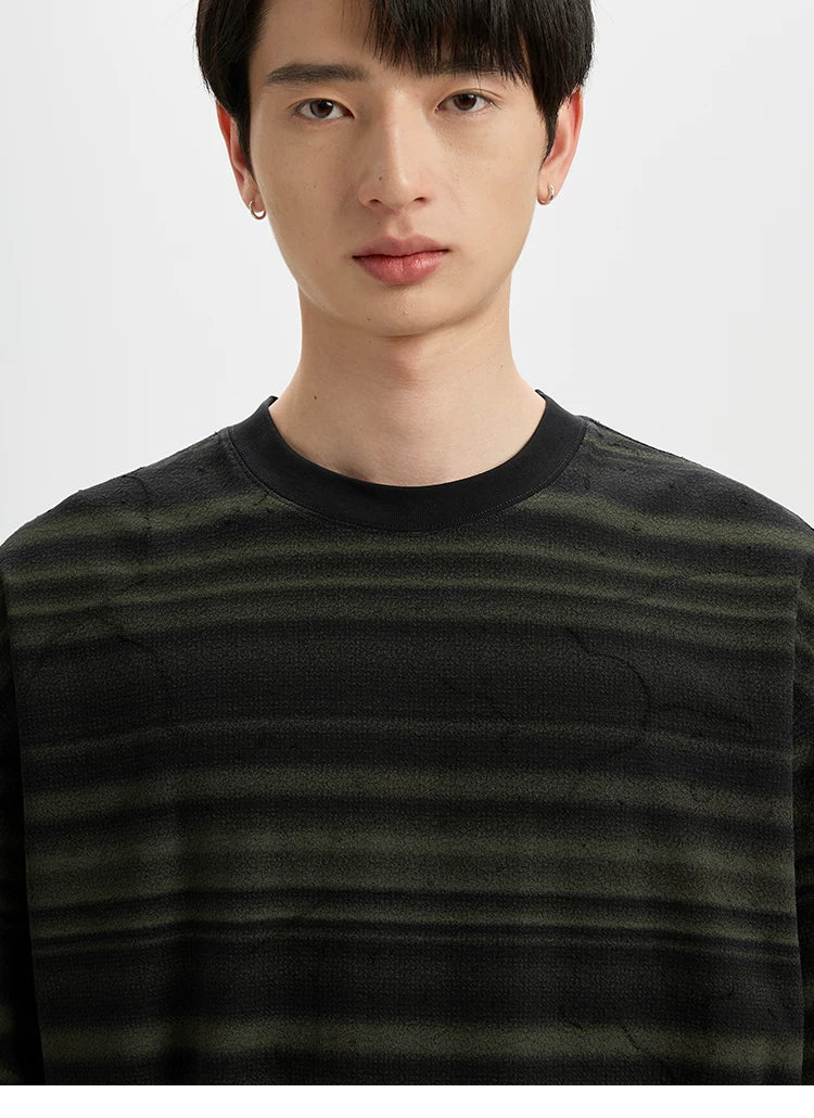 BUTTBILL Smudge Gradual Change Stripe Simple Tee
