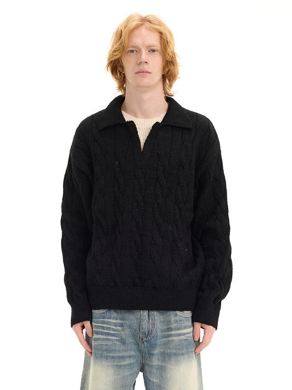 UNF Loose Cashmere Comfortable Soft Waxy Fake Two-piece Knitted Sweater