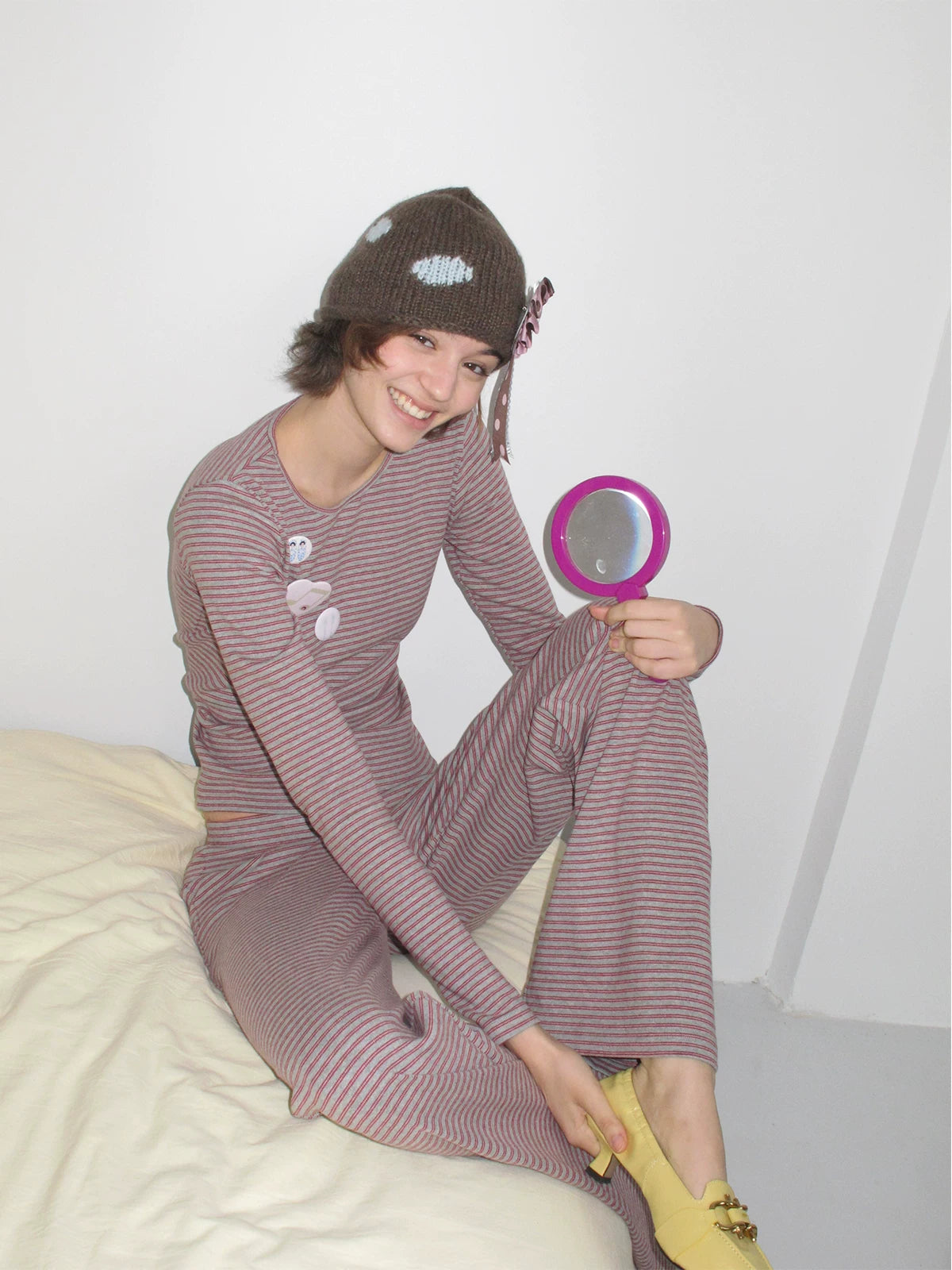 InsGale Vintage Stripe Embroidered Long Sleeve Home Suit