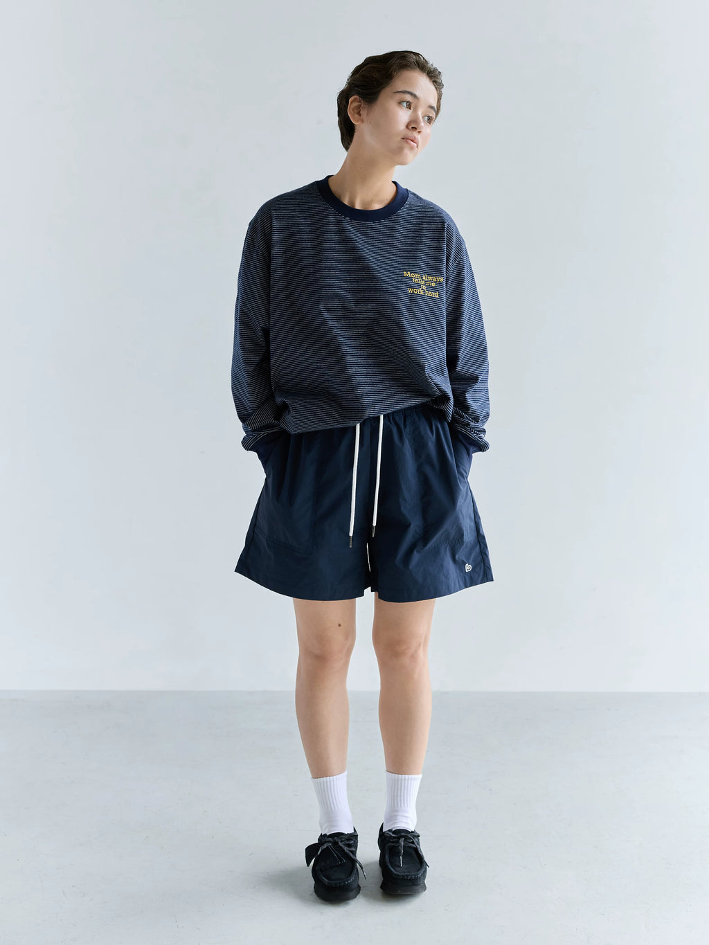 BENT IDEA Letter Print Pinstripe Loose Long Sleeves