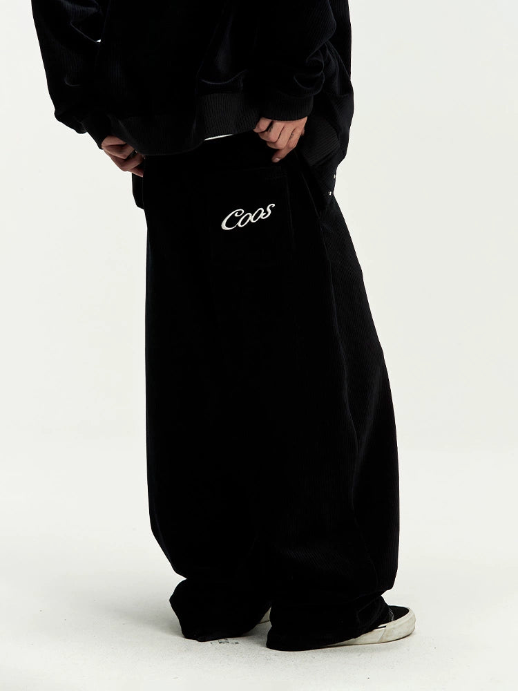 CoosRetro Corduroy Back Pocket Embroidered Casual Scimitar Pants