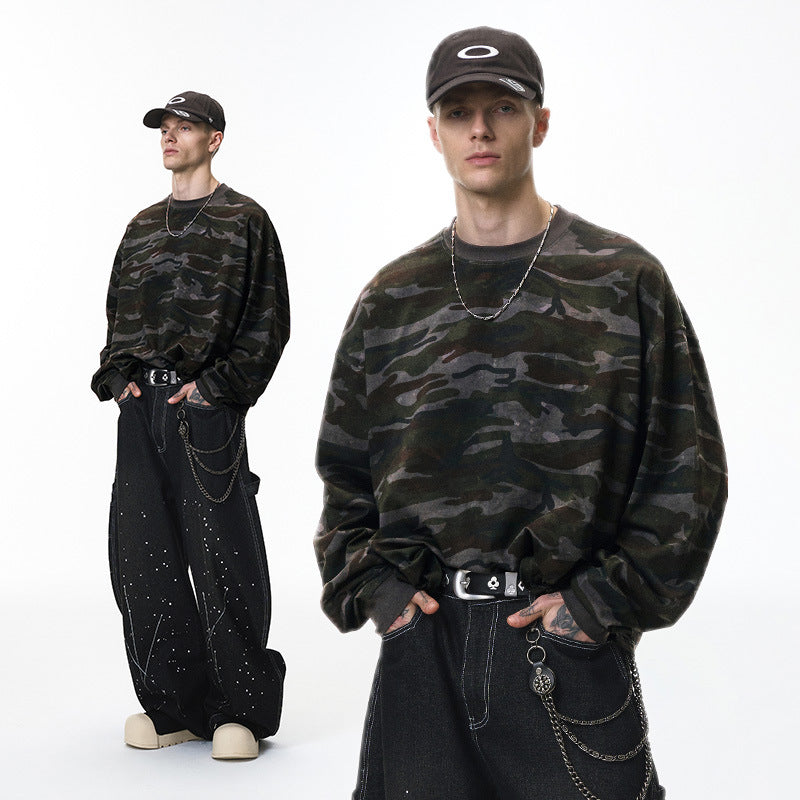 Inflation Camouflage Casual Versatile Crew Neck Long Sleeve