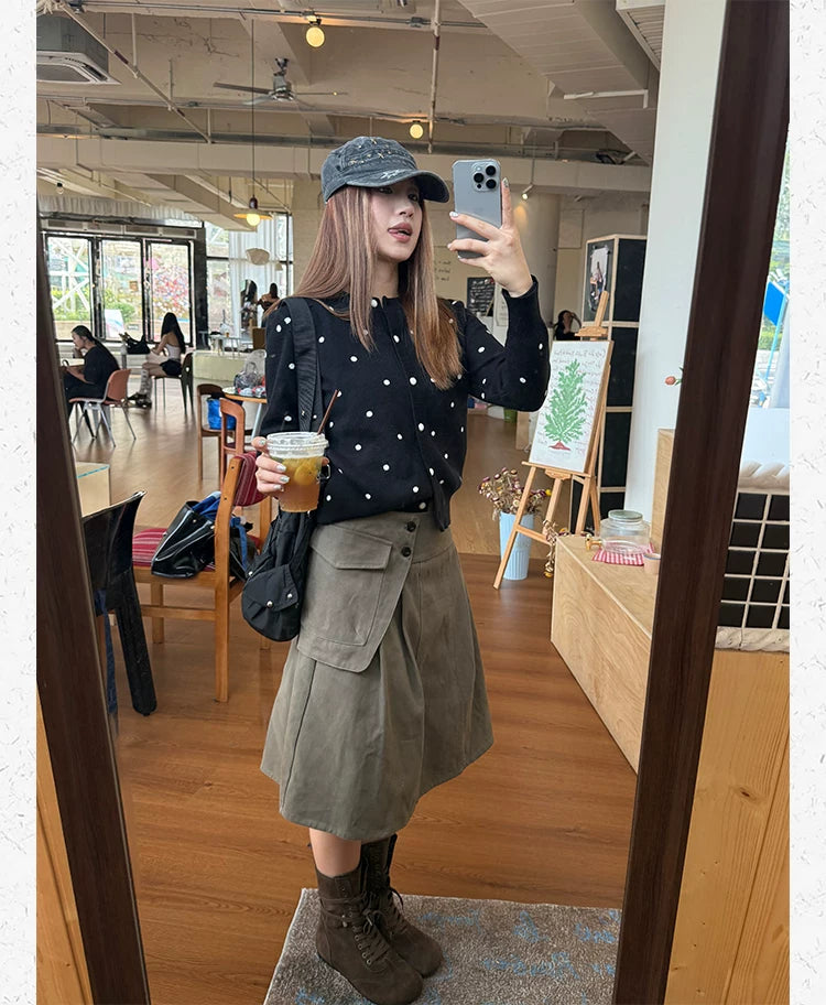 CCYE Front Shoulder Polka Dot Short Sweater Cardigan