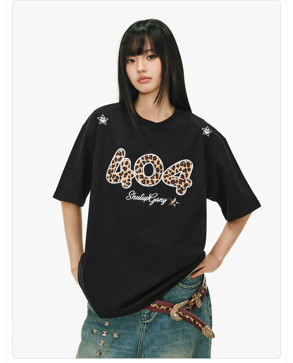 404MOB Leopard Print Three-dimensional Embroidery Tee