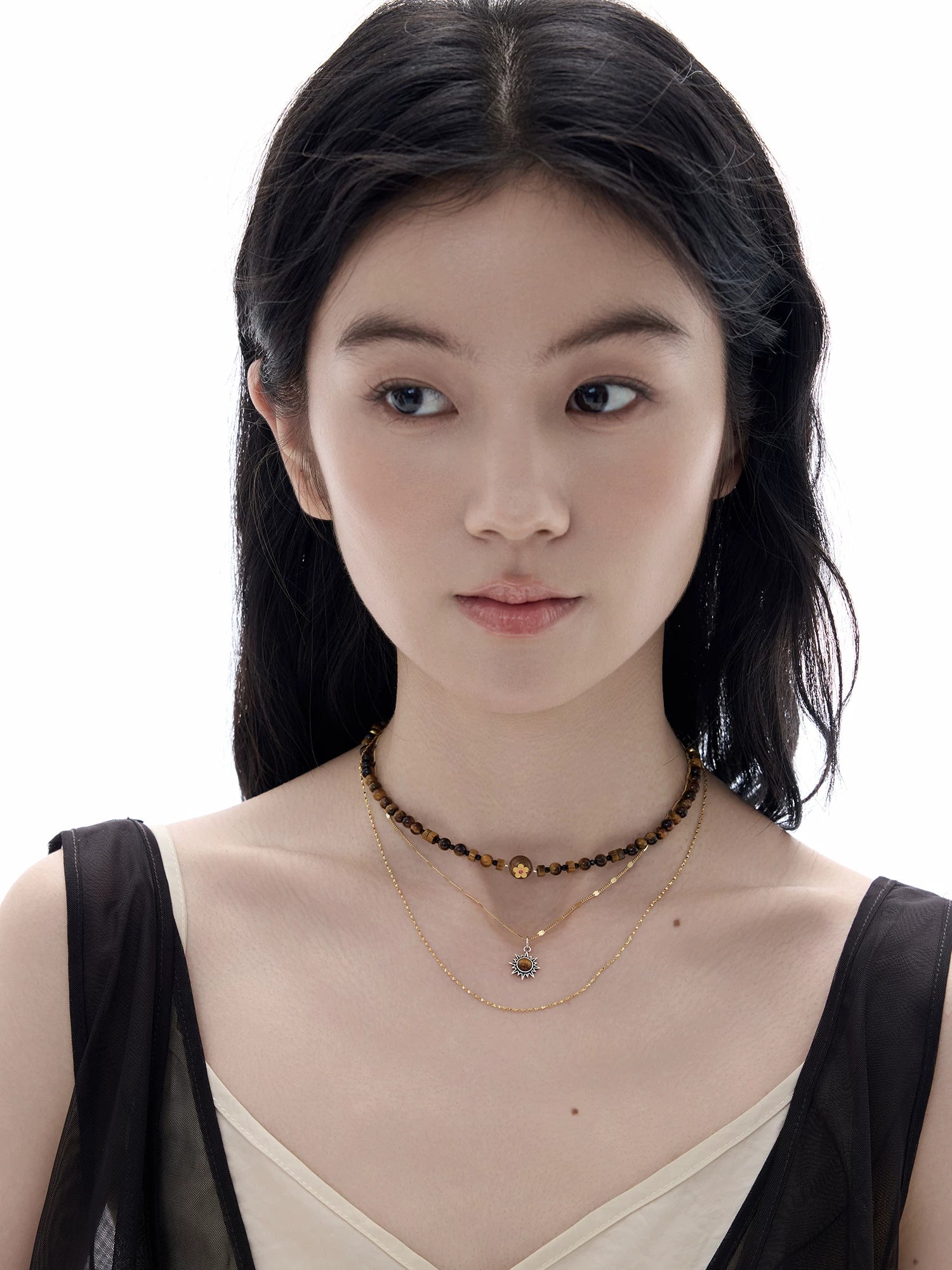 NO SOLUTION Natural Tiger's Eye Clavicle Chain