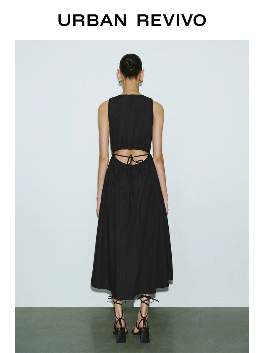 URBAN REVIVO French Back Hollow Lace-Up Sleeveless Dress