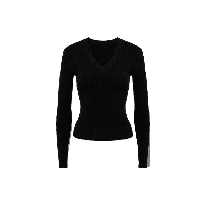 Audwyn V-neck Twisted Knitted Slim-fitting Sweater