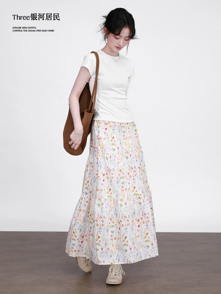 Three High Waist Thin Floral Skirts