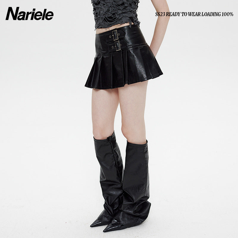 Nariele High Waist Pleated Miniskirt A Word Skirt