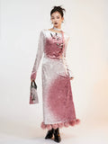 Eidolon Grain Velvet Print Christmas Embroidered Dress
