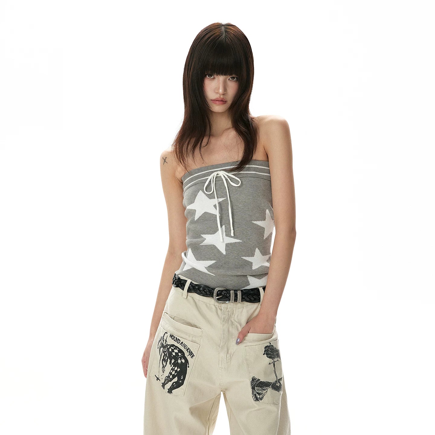 A PUEE Vintage Star Print Knitted Tube Top