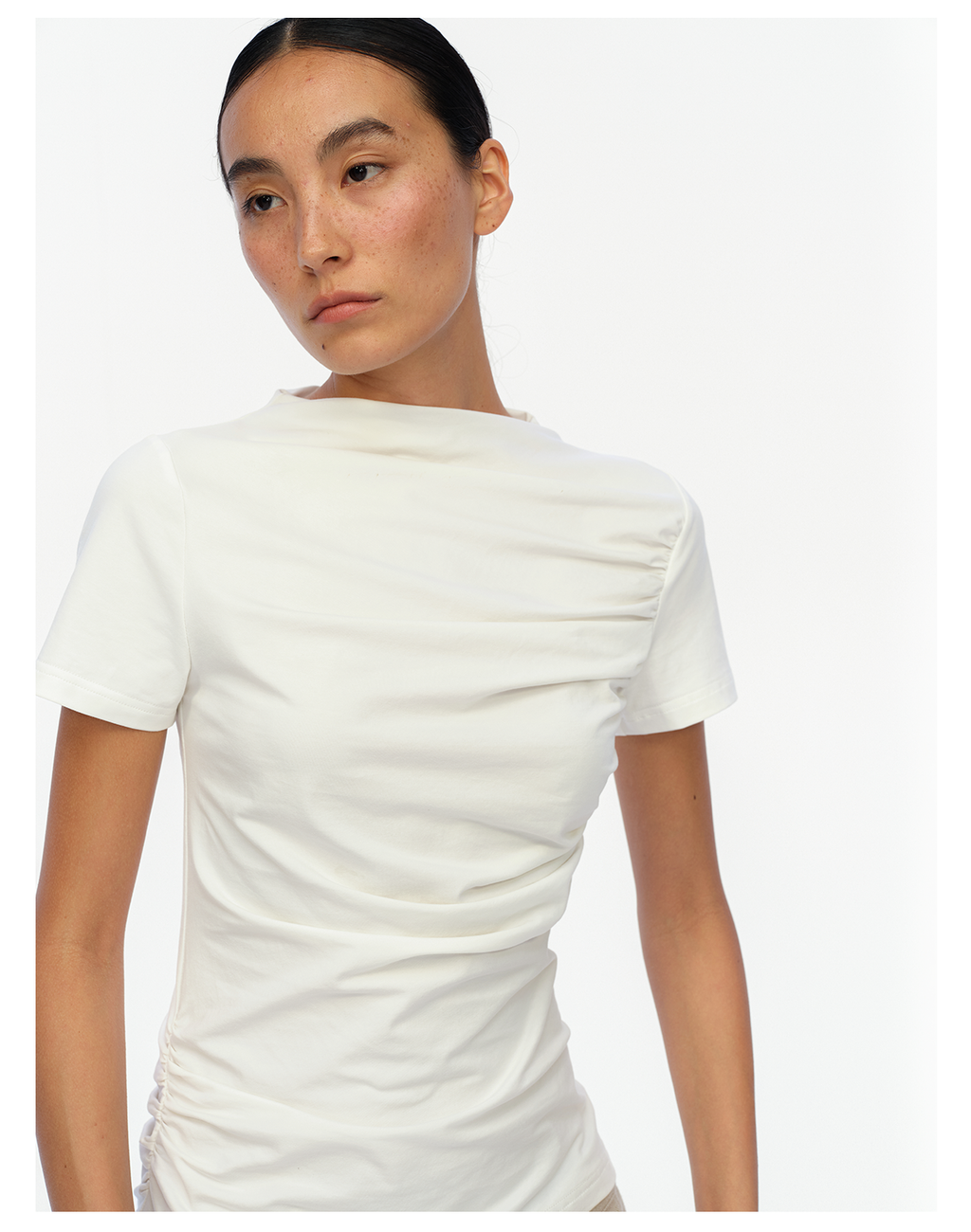 Oinimi Fold Front Shoulder Waist Thin Tee