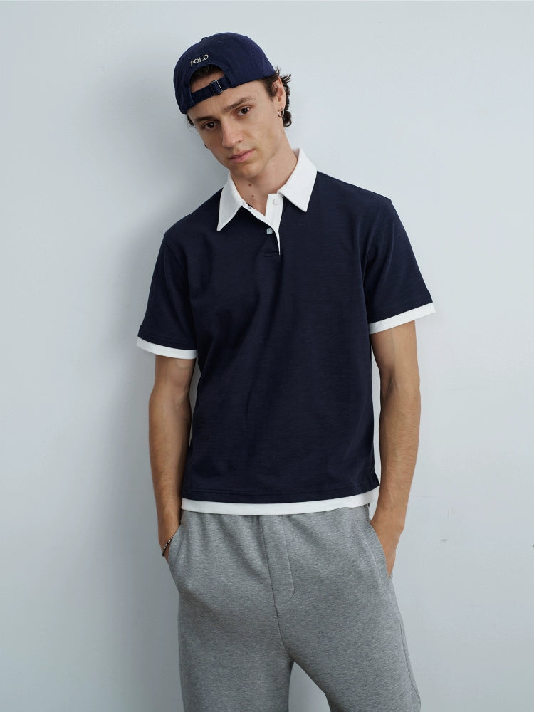 VLABMADE Lazy Contrasting Fake Two-piece Polo Shirt