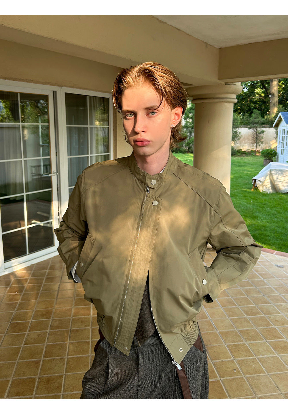 EME Vintage Short Wide Stand-Up Collar Jacket