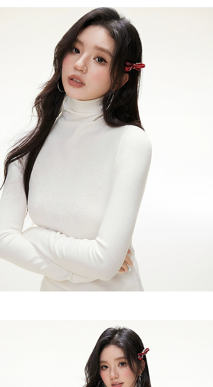 Imone Slim and Thin Hot Bead Turtleneck Knitted Long Sleeves