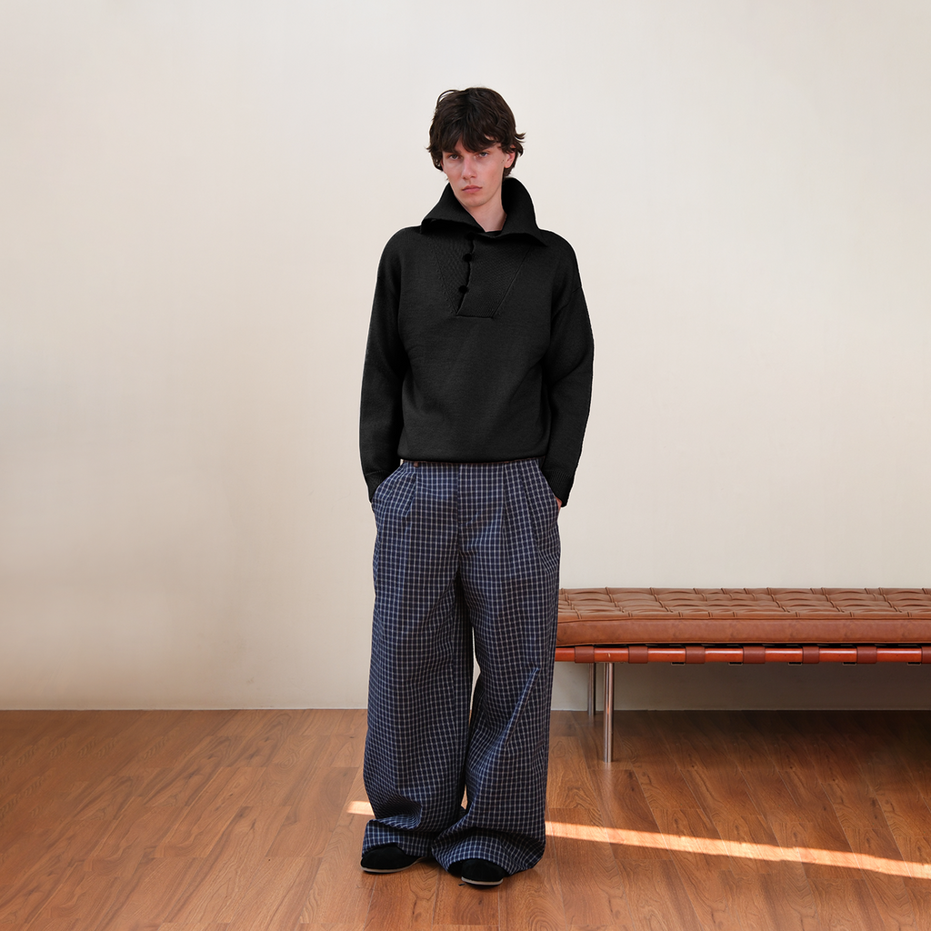 Set for Life Diagonal Turtleneck Side Buckle Knitted Sweater